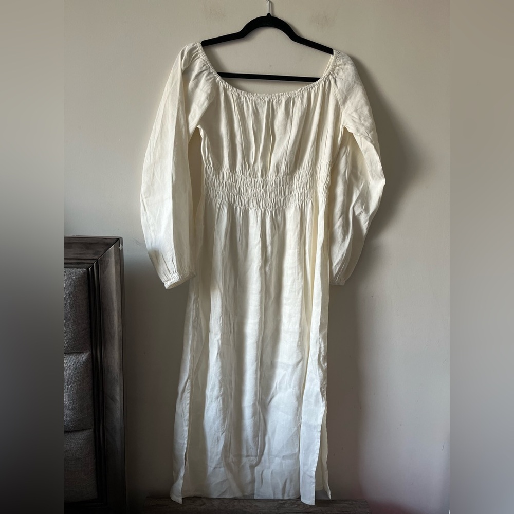 Onia Linen-Cotton Cream Off-Shoulder Dress